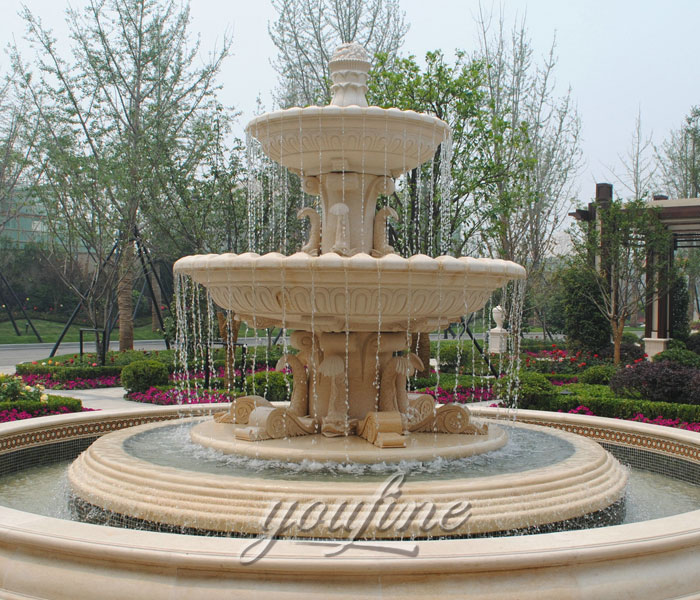 Outdoor beige marble tiered waterfall fountains on sale