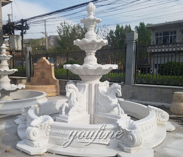 Outdoor pure white tiered water horse fountains for sale