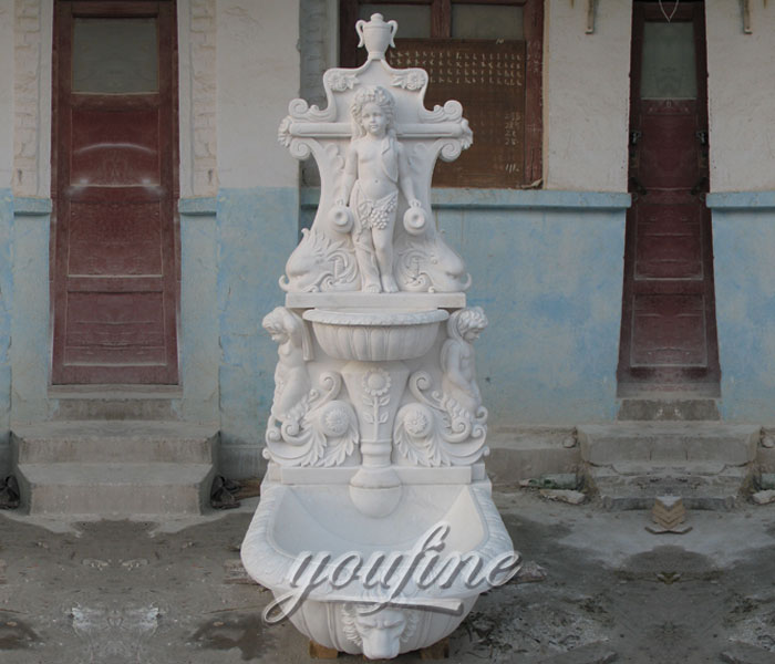 Outdoor pure white marble garden wall fountains with angel decor for sale