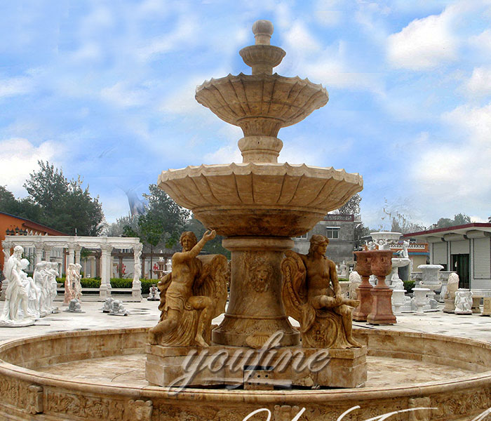 Factory price natural antique marble statuary tiered water fountains with sitting figures for sale