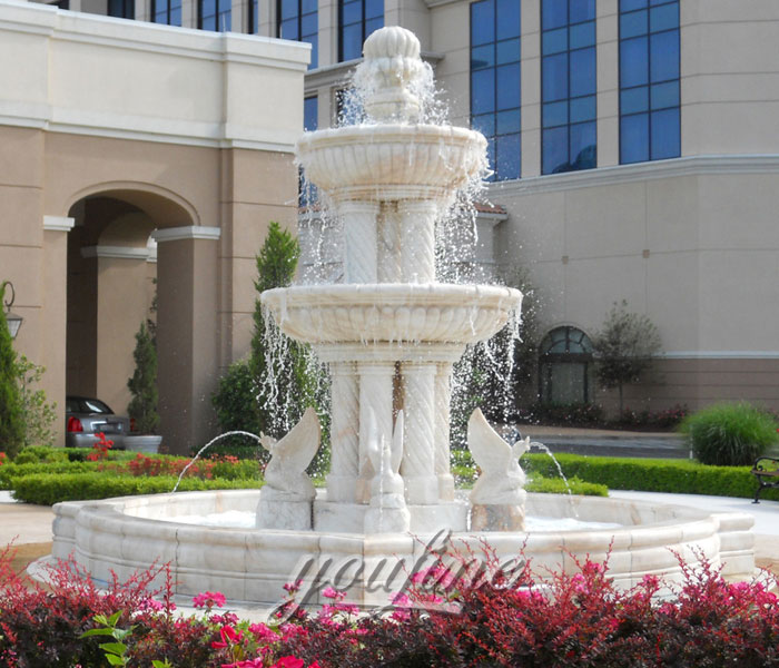 Large outdoor white marble water stone bird bath fountain with column decoration for sale