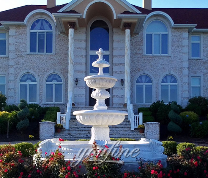 Outdoor three tiers water white marble stone garden fountain for sale