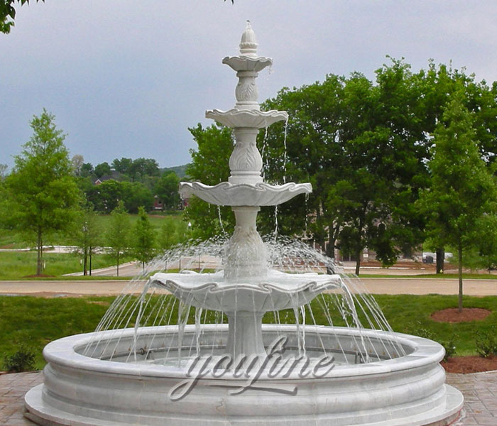 Outdoor white stone marble park 4 tiers water fountain for backyard decor