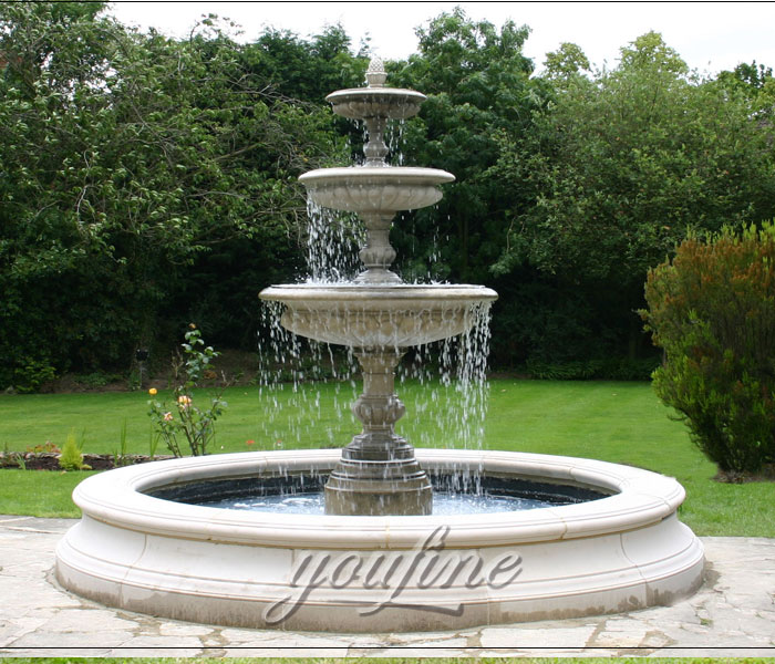 Outdoor classical 3 tiers antique marble water fountain with pool for bank on sale
