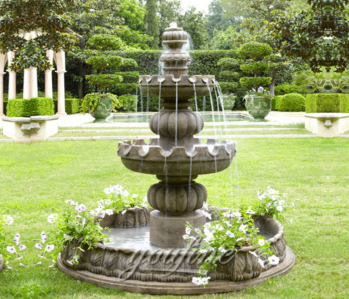 Small outdoor antique stone marble tiered water fountain for bank decor