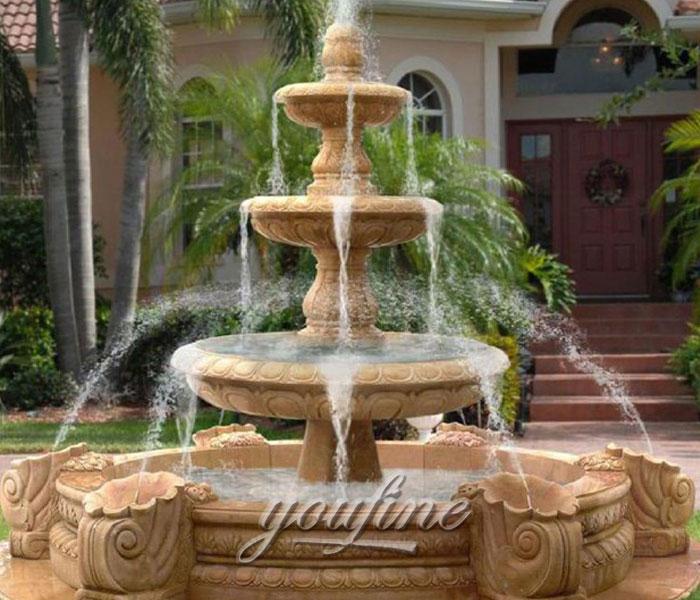 Outdoor classical 3 tiers beige marble stone water fountain for bank on sale