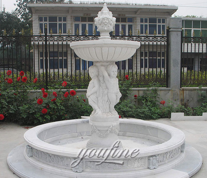 Hot selling tiered marble water fountain with cherub statue for home decor