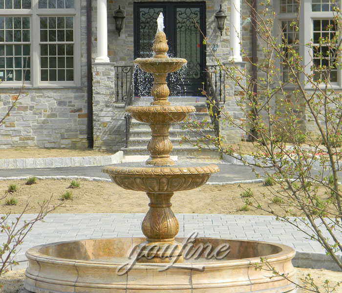 Classical 3 tier antique beige marble stone water fountain for garden