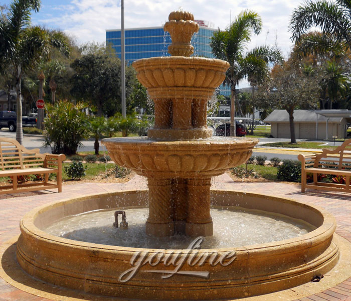 Garden 3 tier outdoor beige marble water stone fountain for sale