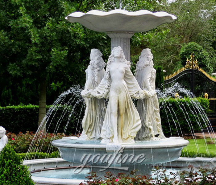 outdoor large white marble stone water fountain with woman statue for sale